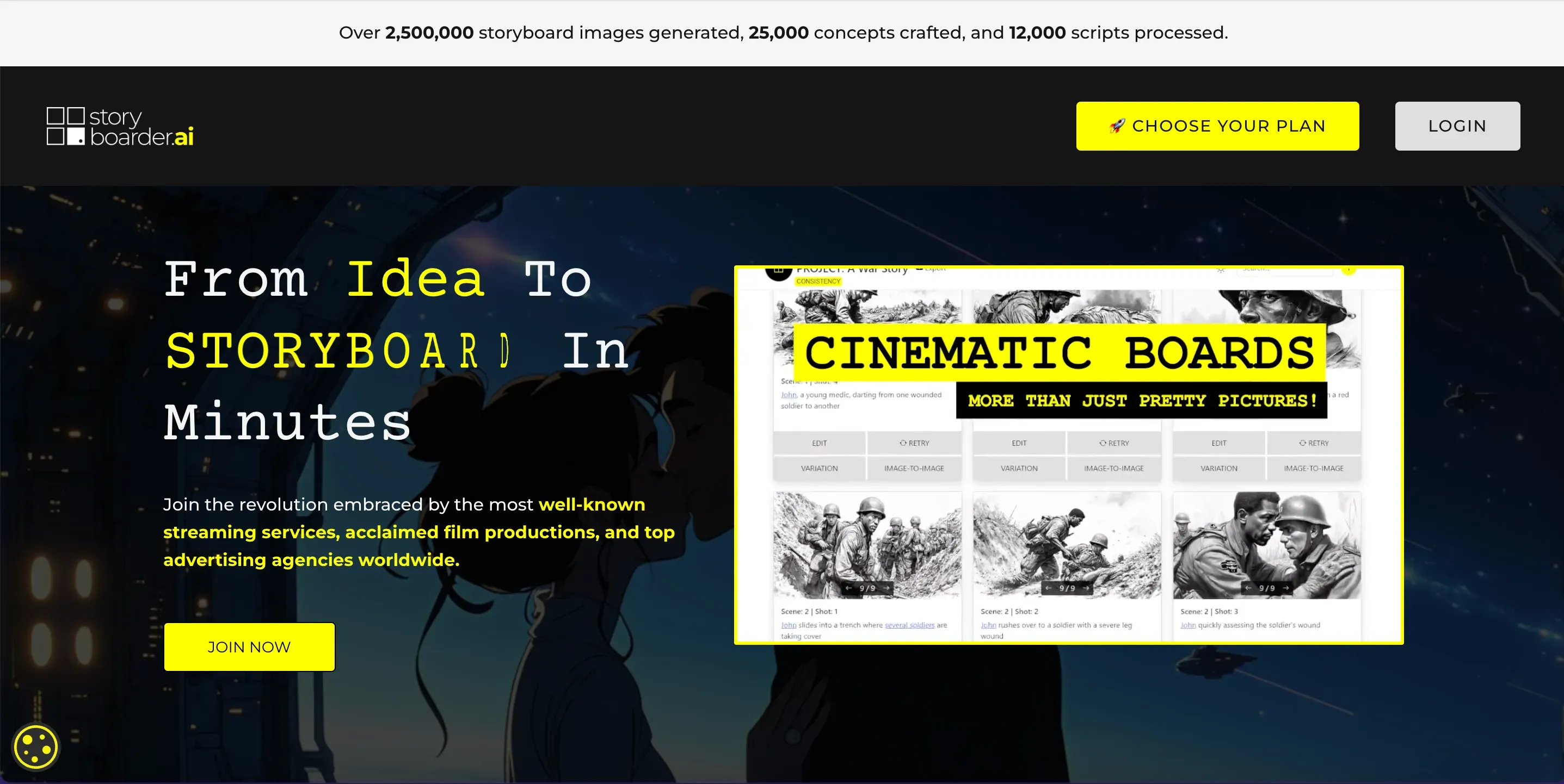 Интерфейс Storyboarder.ai с AI-раскадровкой