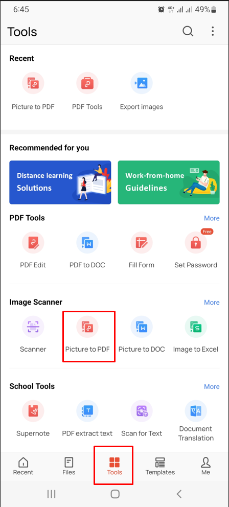 Picture to PDF в WPS Office на Android