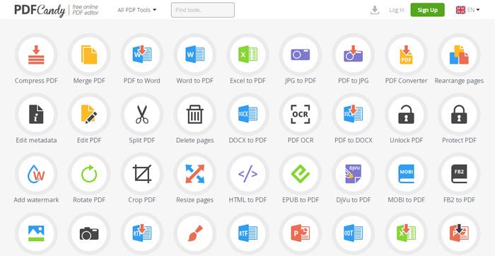 Интерфейс PDF Candy