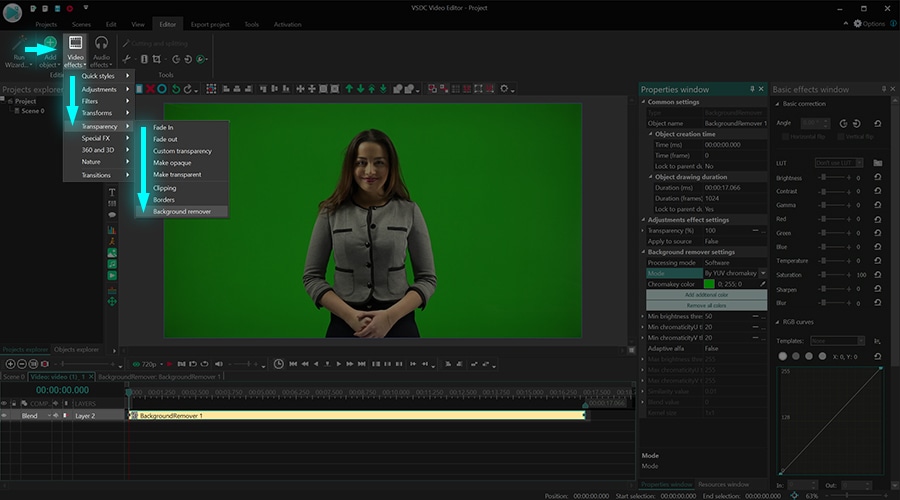 Применение Background remover в VSDC