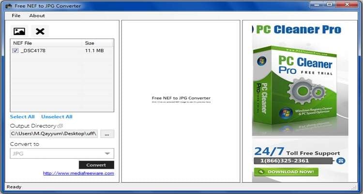 Один из интерфейсов Free NEF to JPG Converter