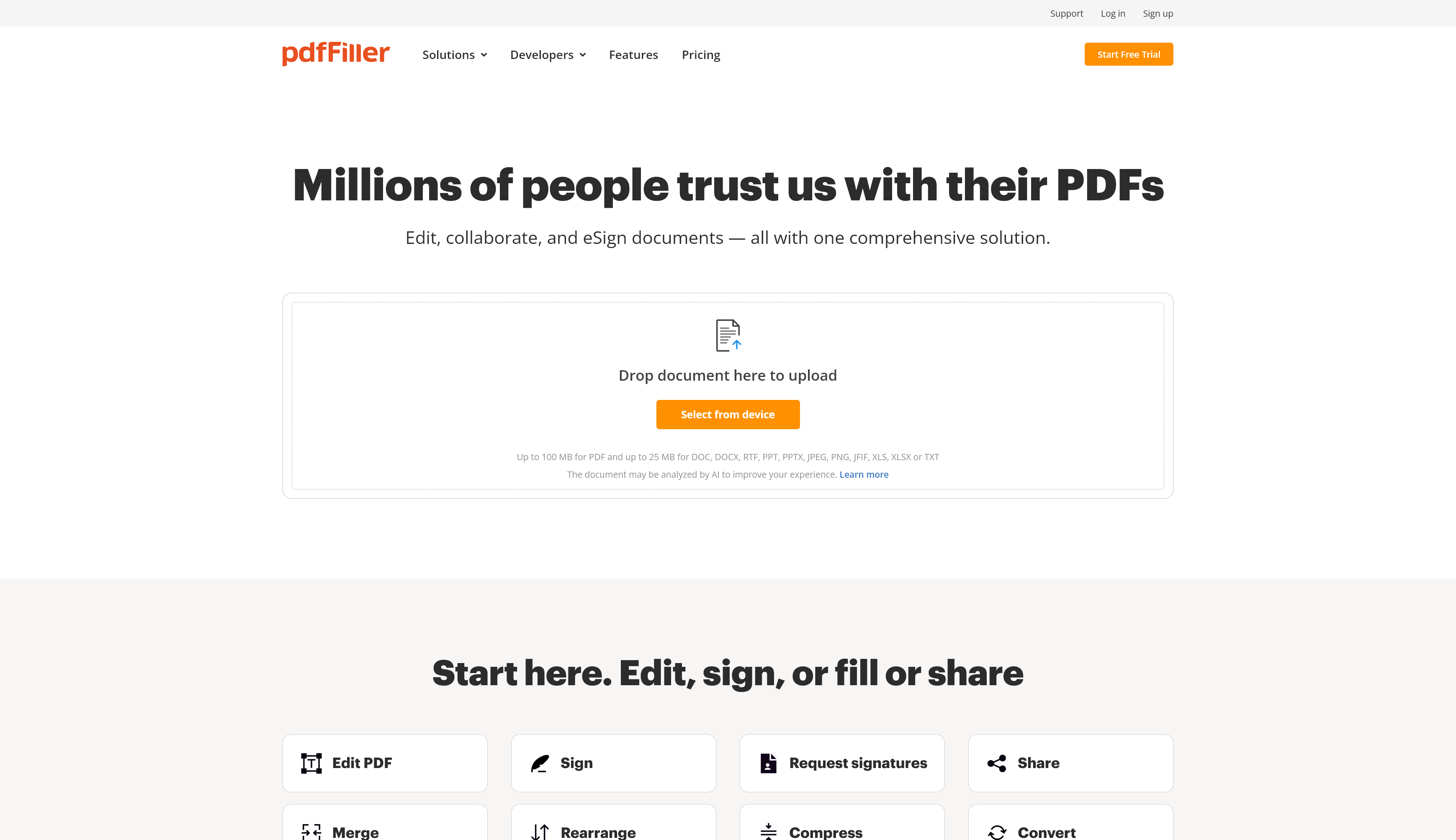 Интерфейс pdfFiller