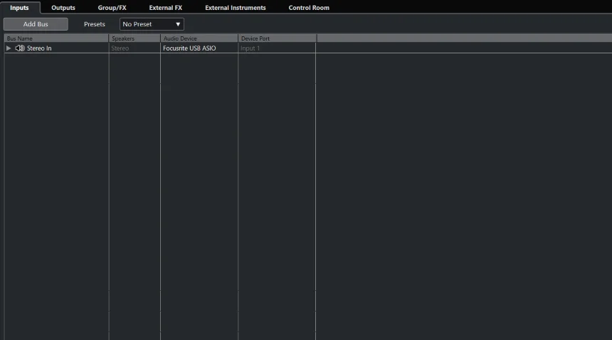 Настройка входных шин для записи гитары в Cubase