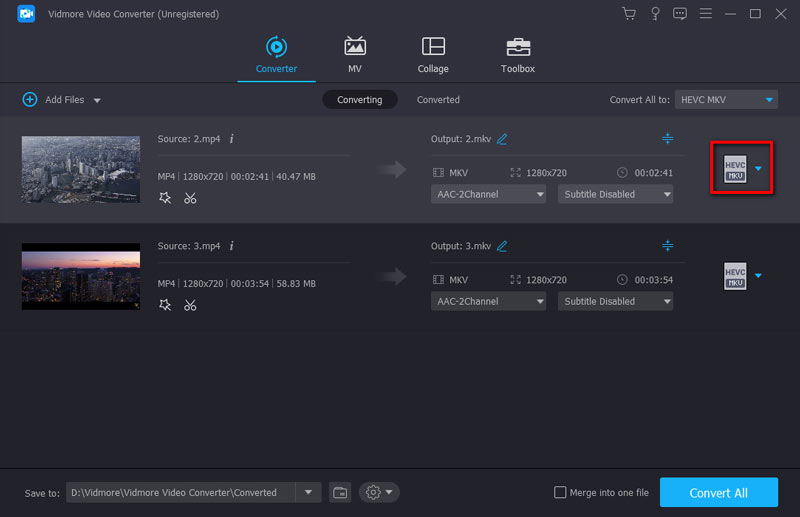 Выбор формата вывода в Vidmore Video Converter
