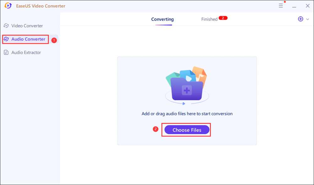 Раздел Audio Converter и кнопка Choose Files в EaseUS Video Converter