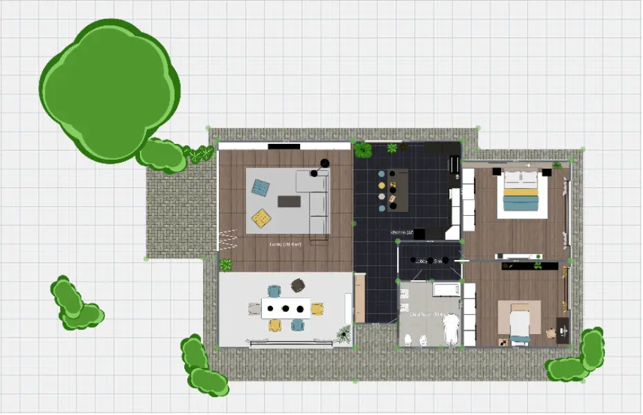 Интерфейс Planner 5D с планом дома и участка