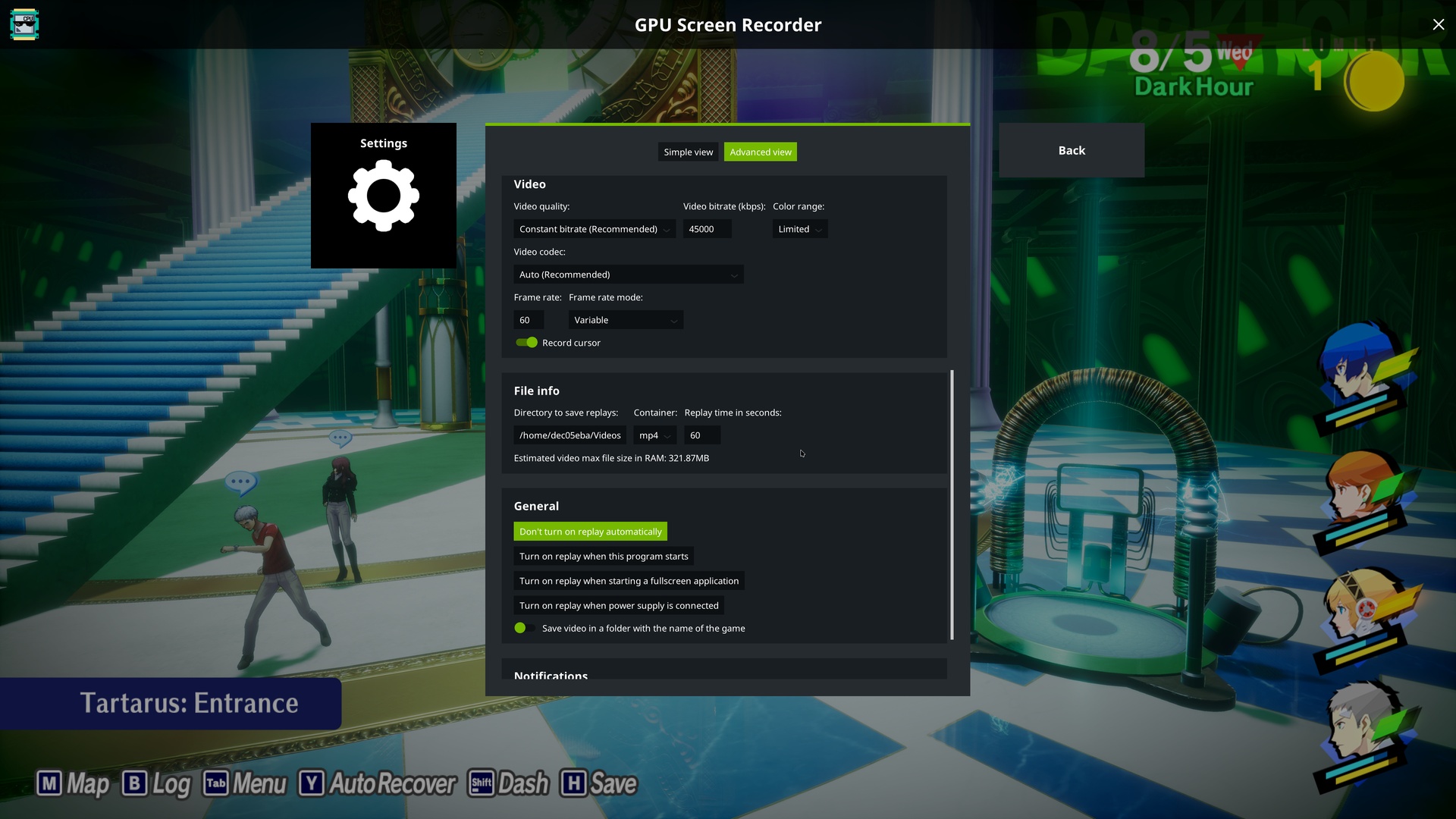 Расширенные параметры видео и Instant Replay в GPU Screen Recorder