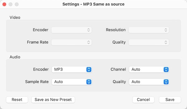 Настройки MP3 в Cisdem VideoPaw