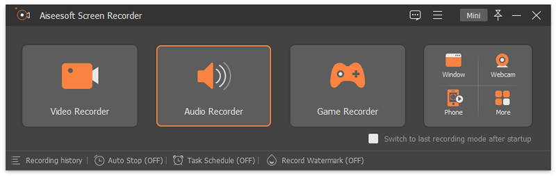 Режим Audio Recorder в Aiseesoft Screen Recorder