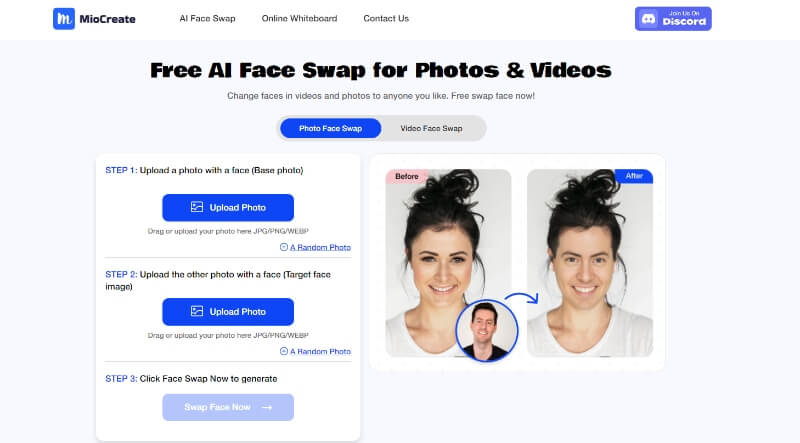 Интерфейс MioCreate Face Swap