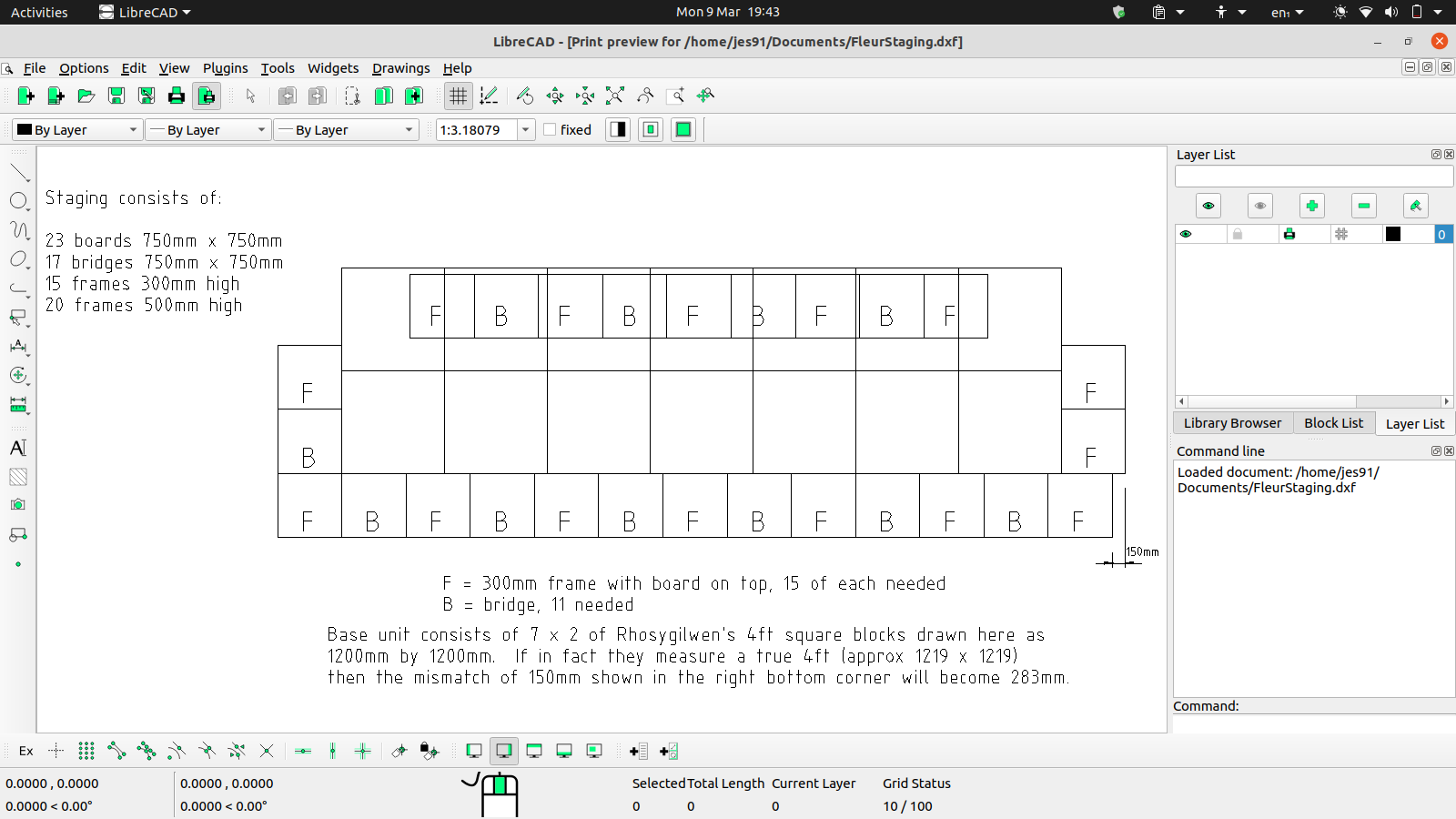 Print Preview в LibreCAD перед экспортом чертежа в PDF
