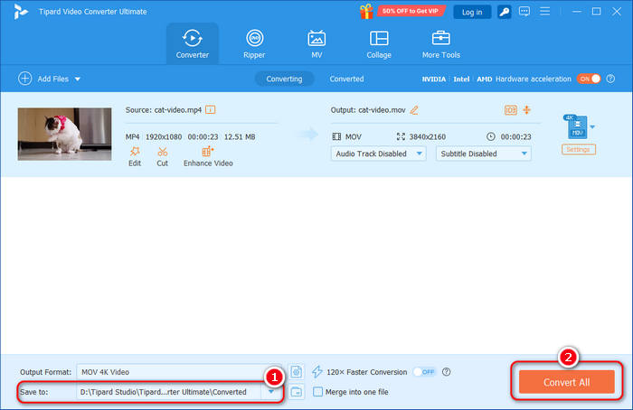 Tipard Video Converter Ultimate: MOV в Output Format, Save to и Convert All