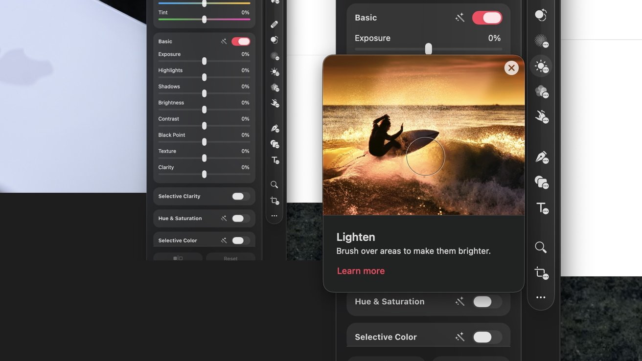 Pixelmator Pro: инструмент Lighten в наборе ретуши