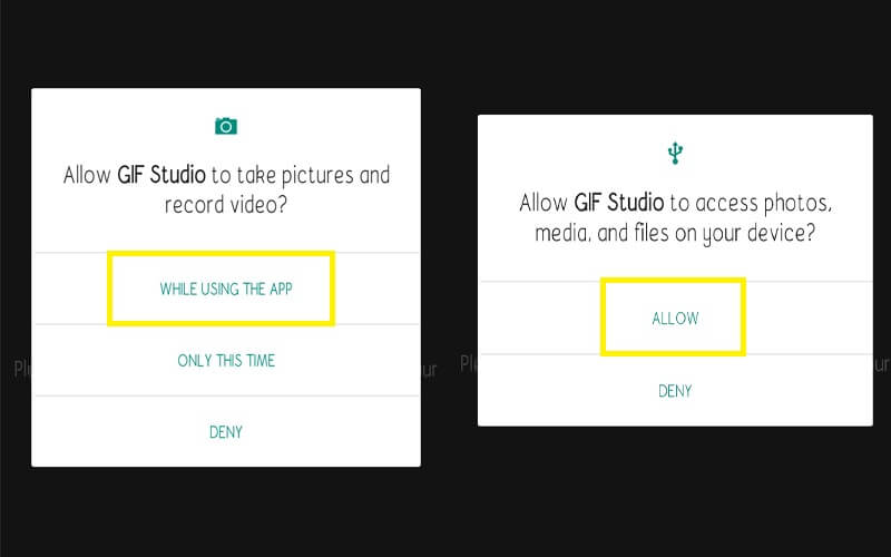 Разрешение доступа к медиафайлам в GIF Studio на Android