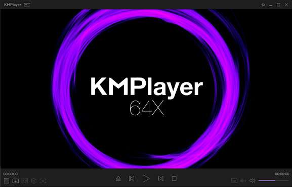 Окно KMPlayer 64X с тёмным интерфейсом и нижней панелью управления воспроизведением
