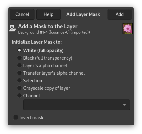 Диалог Add Layer Mask в GIMP