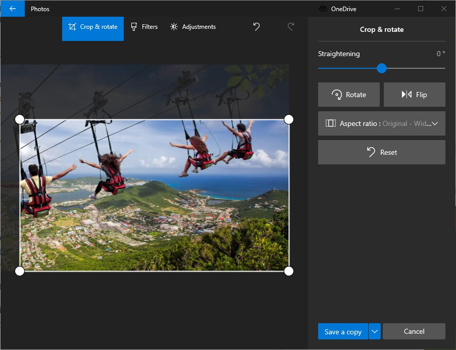Кадрирование и выравнивание изображения в Microsoft Photos
