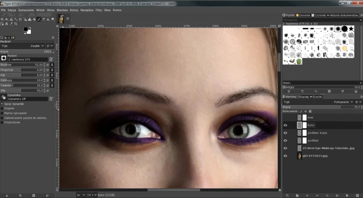 Ручной макияж глаз в интерфейсе GIMP