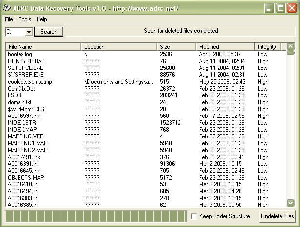 Интерфейс ADRC Data Recovery Tools — пример 1
