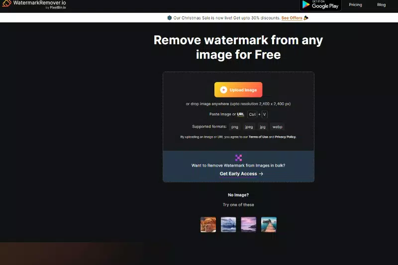 Зона загрузки изображения в WatermarkRemover.io