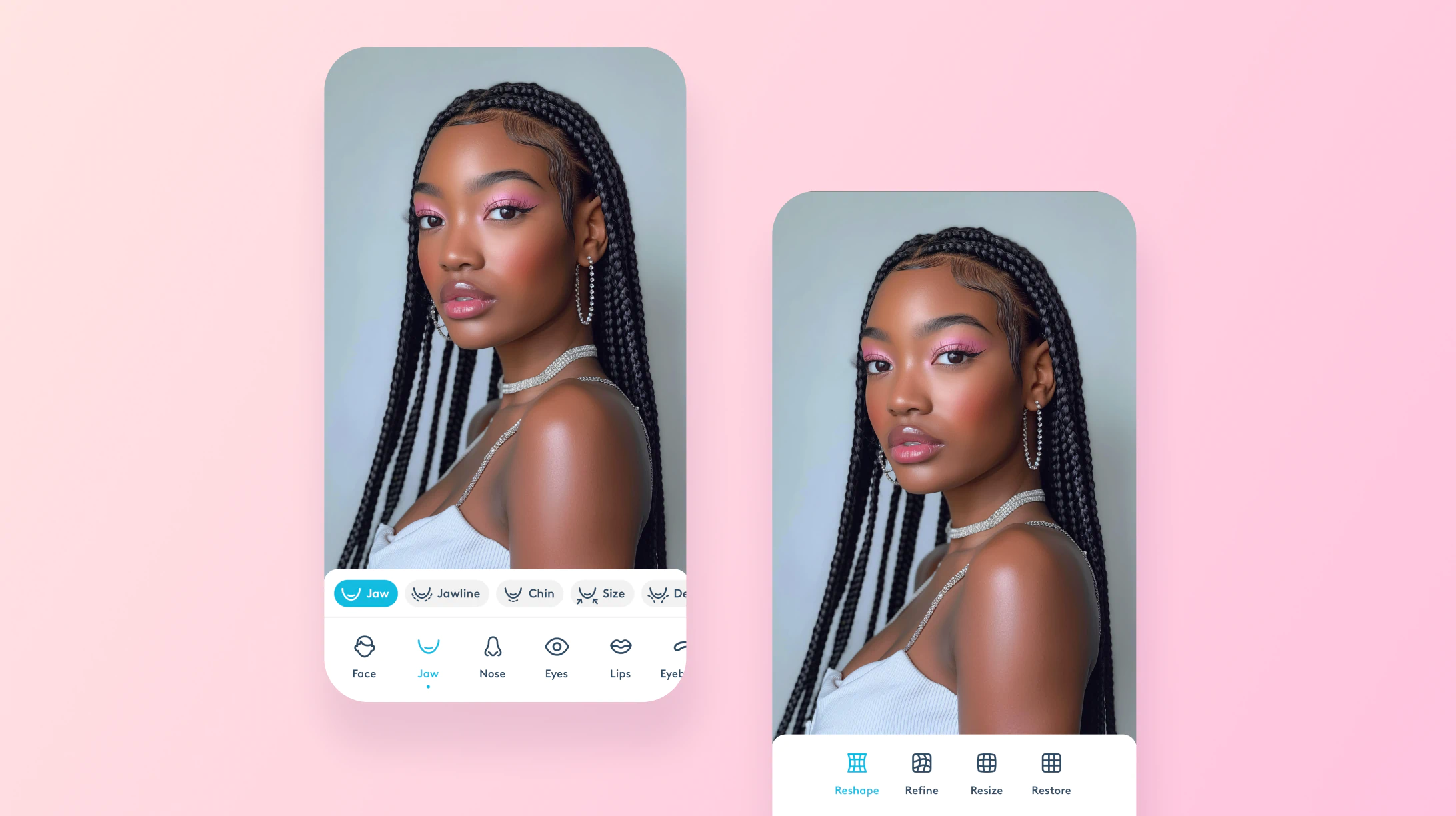 Интерфейс Facetune для коррекции линии челюсти