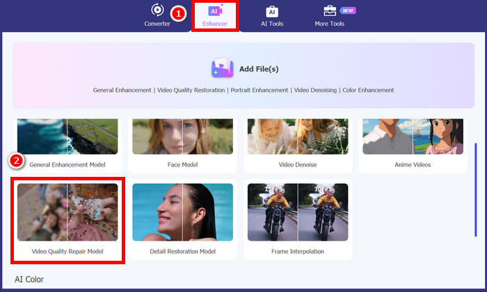 Выбор Video Quality Repair Model в FVC Video Converter Ultimate