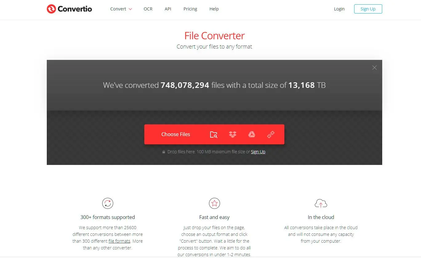 Выбор форматов в Convertio