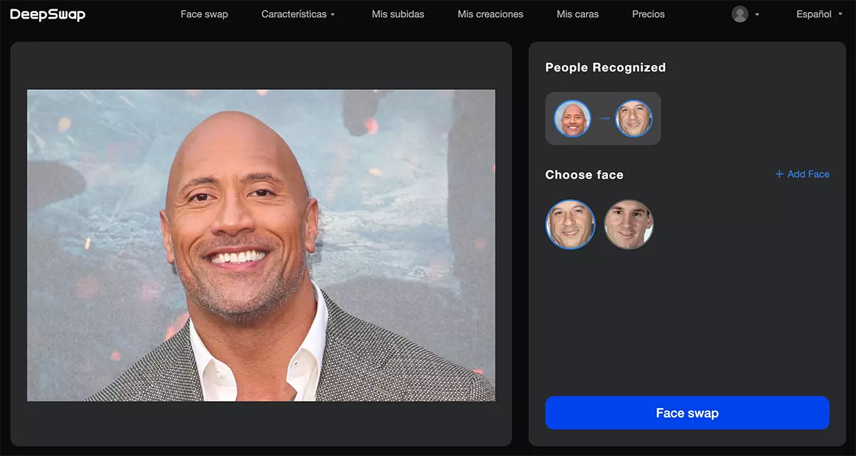 Экран создания deepfake в DeepSwap.ai