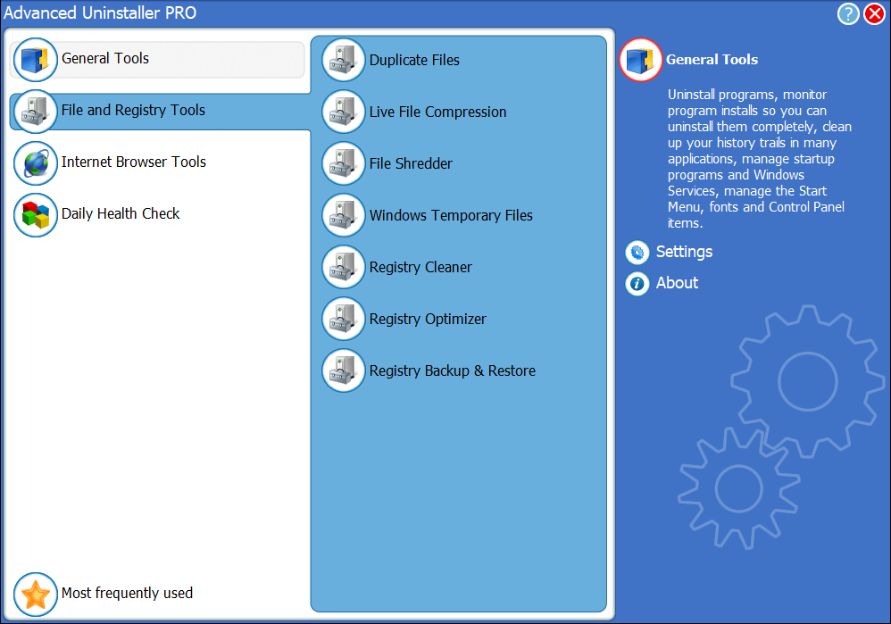 Главное окно Advanced Uninstaller PRO с разделом File and Registry Tools