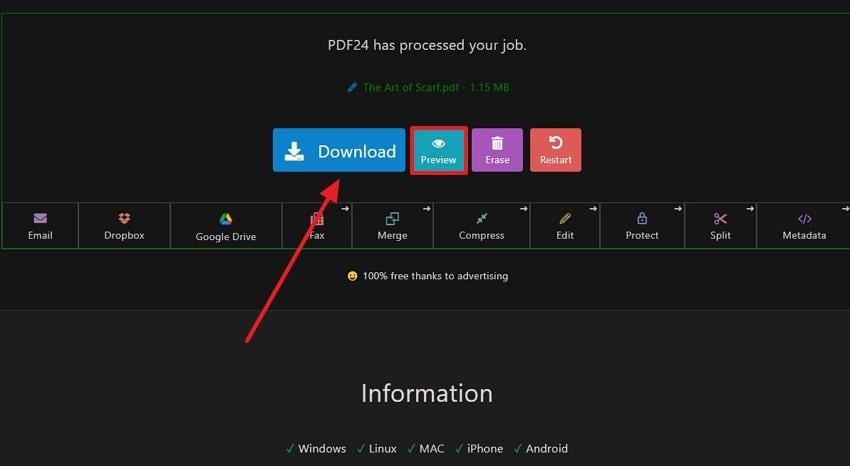 Preview и Download результата в PDF24 Tools