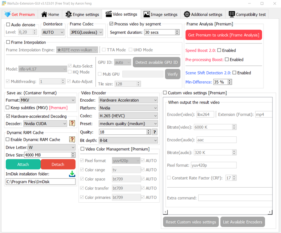 Параметры видео в Waifu2X-Extension-GUI
