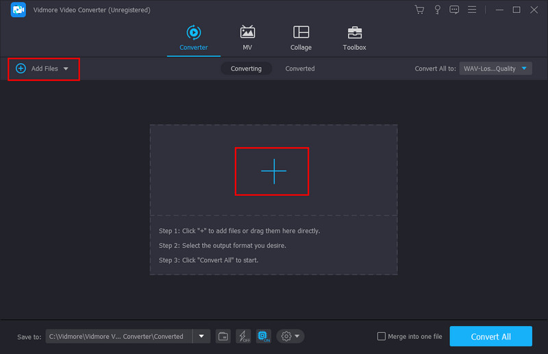 Vidmore Video Converter: добавление WAV в модуле Converter
