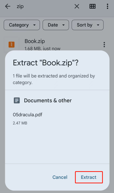 Распаковка ZIP на Android через команду Extract