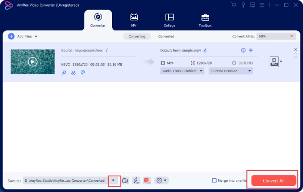 Запуск Convert All в AnyRec