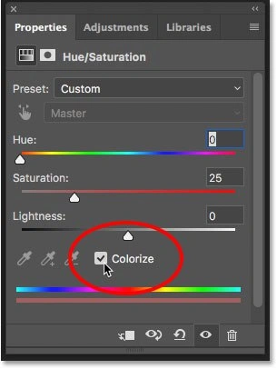 Photoshop: параметр Colorize в свойствах Hue/Saturation