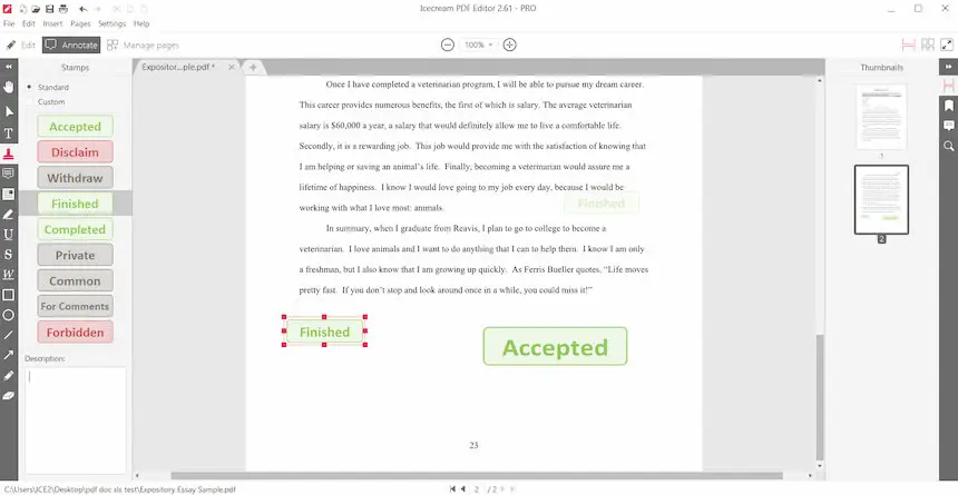 Палитра штампов в режиме Annotate Icecream PDF Editor