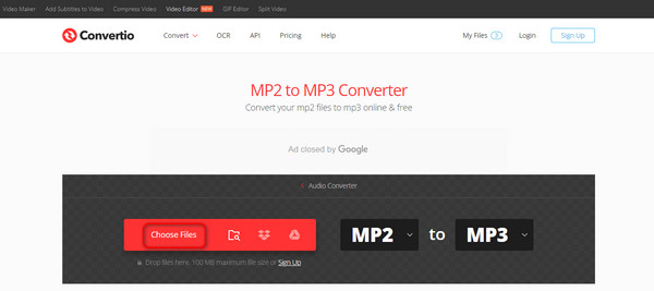 Выбор MP2 в Convertio