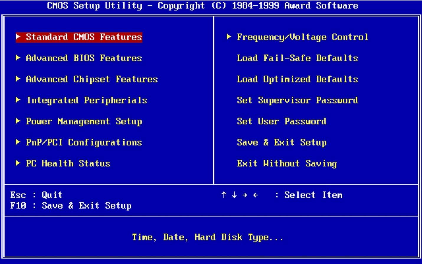 Классический текстовый интерфейс BIOS Setup
