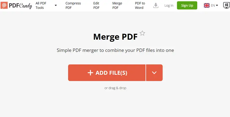 Онлайн-инструмент PDF Candy Merge PDF