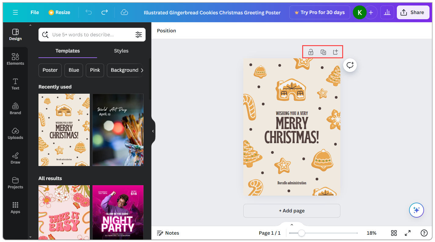 Интерфейс Canva с шаблонами постеров и рабочим холстом
