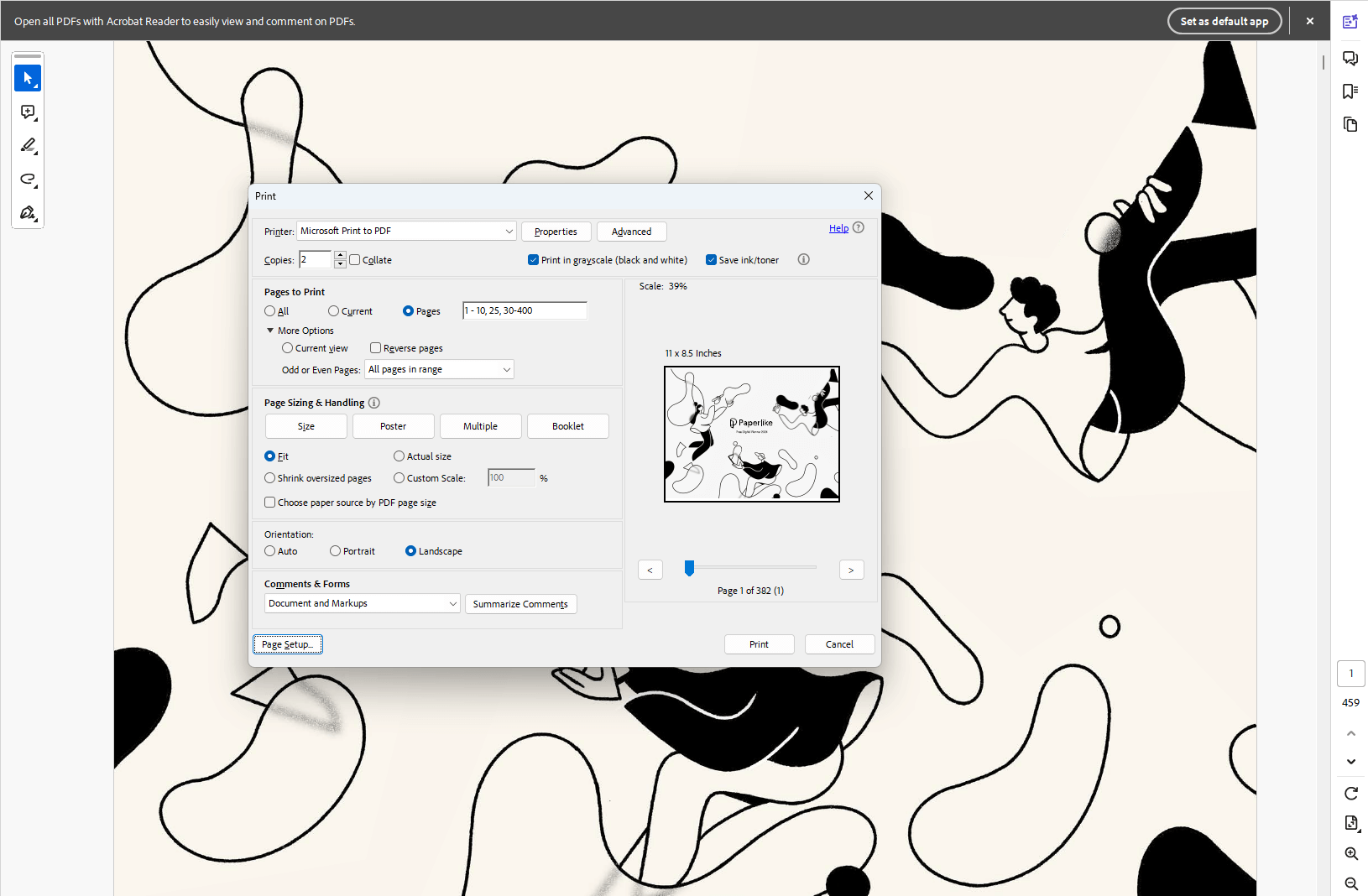 Выбор Adobe PDF в окне печати