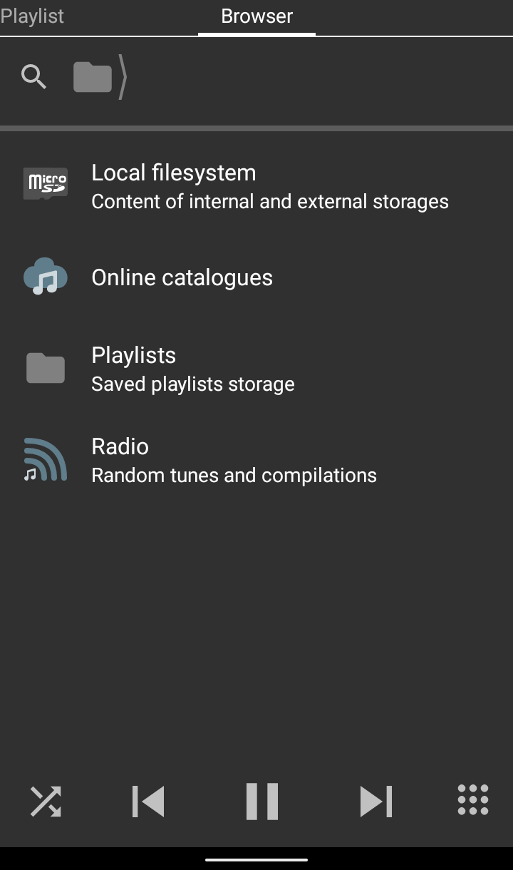 Раздел Browser в ZXTune для Android с локальной файловой системой