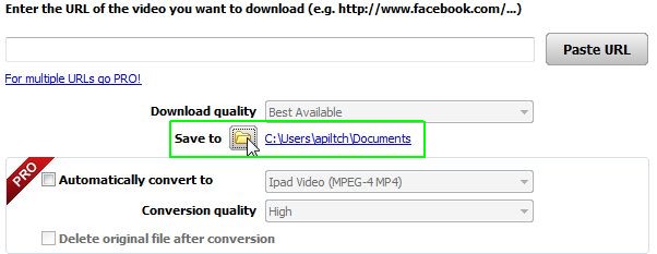 Выбор папки Save to в YTD Video Downloader перед сохранением ролика