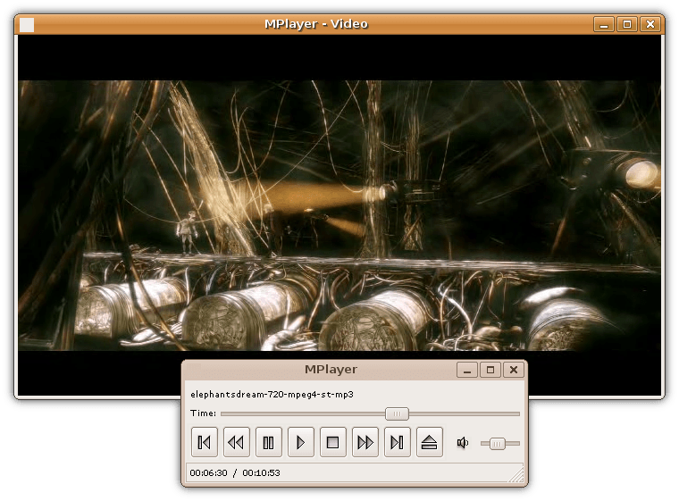 Интерфейс MPlayer во время воспроизведения видео