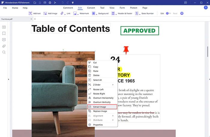 Извлечение выбранного изображения в PDFelement