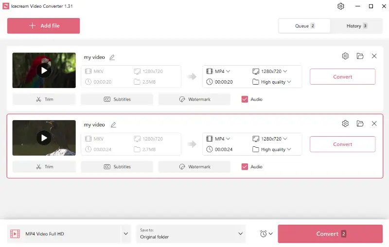 Очередь MKV в Icecream Video Converter