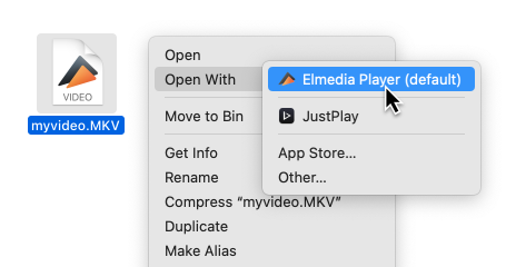 macOS: Open With → Elmedia Player