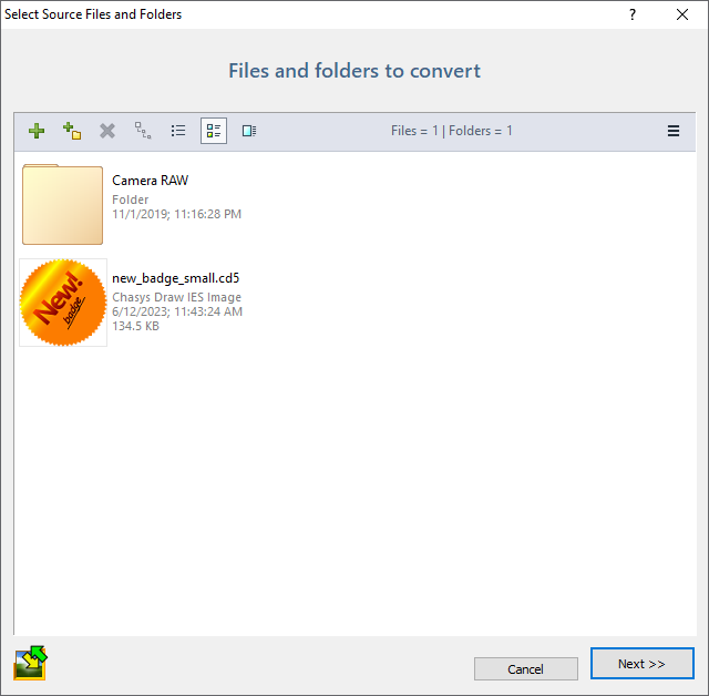 Выбор исходных файлов и папок в Chasys Photo Converter