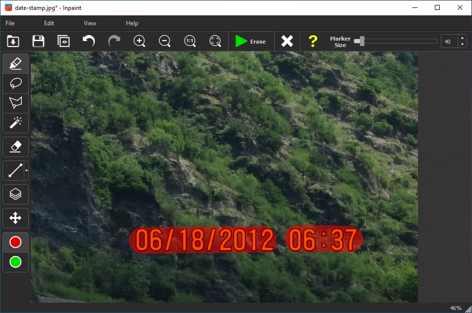Выделение даты на фотографии в Teorex Inpaint