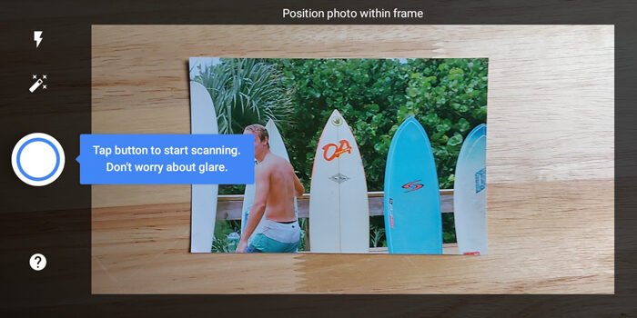 Интерфейс Google PhotoScan перед съёмкой бумажной фотографии